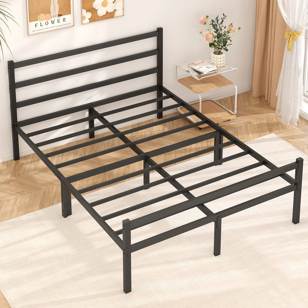 Queen Size Metal Platform Bed Frame with Headboard and Footboard K344026