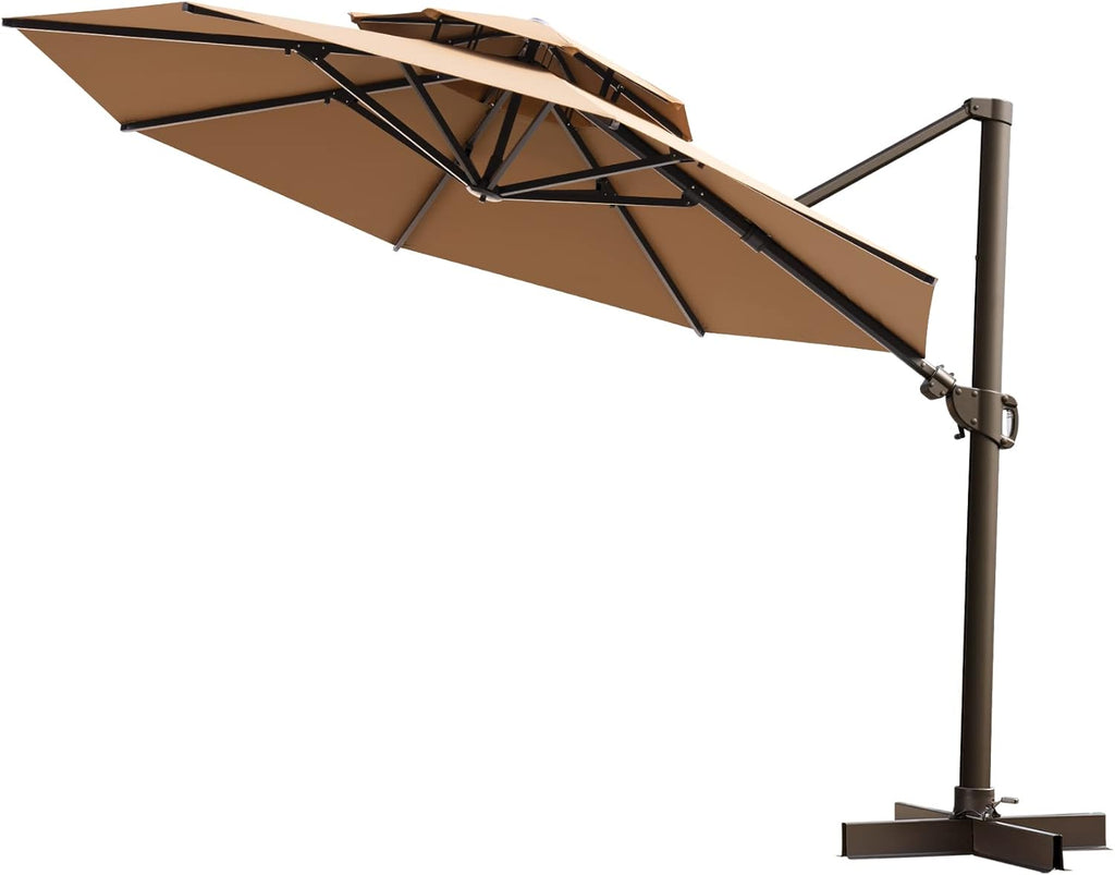 11.5FT Double Top Round Grey Offset Cantilever Outdoor Umbrella H577