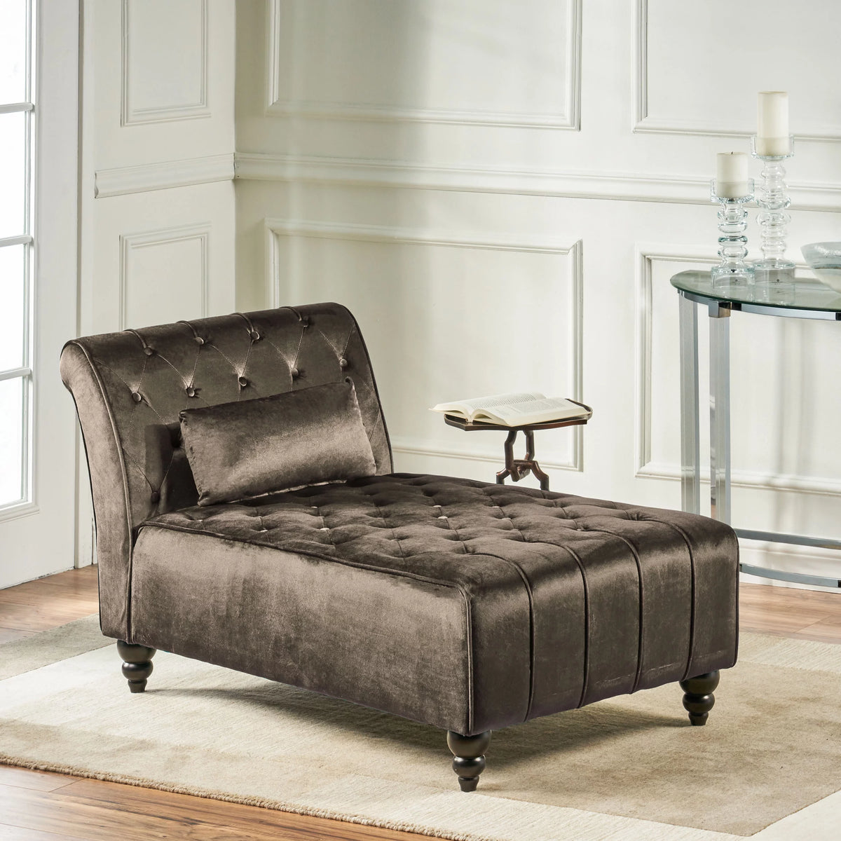 Gray Tufted Velvet Chaise Lounge R3168