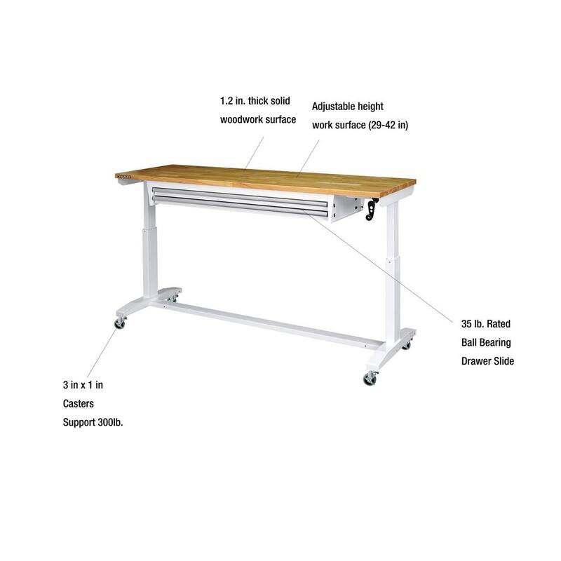White Adjustable Height Worktable with 2 Drawers A83960