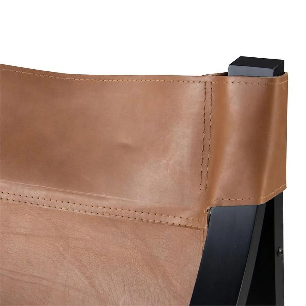 Natural Top Grain Leather Sling Chair with Solid Wood Frame in Black O4938