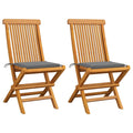 Set of 2 Gray Cushion Teak Wood Foldable Outdoor Dining Chair H73889