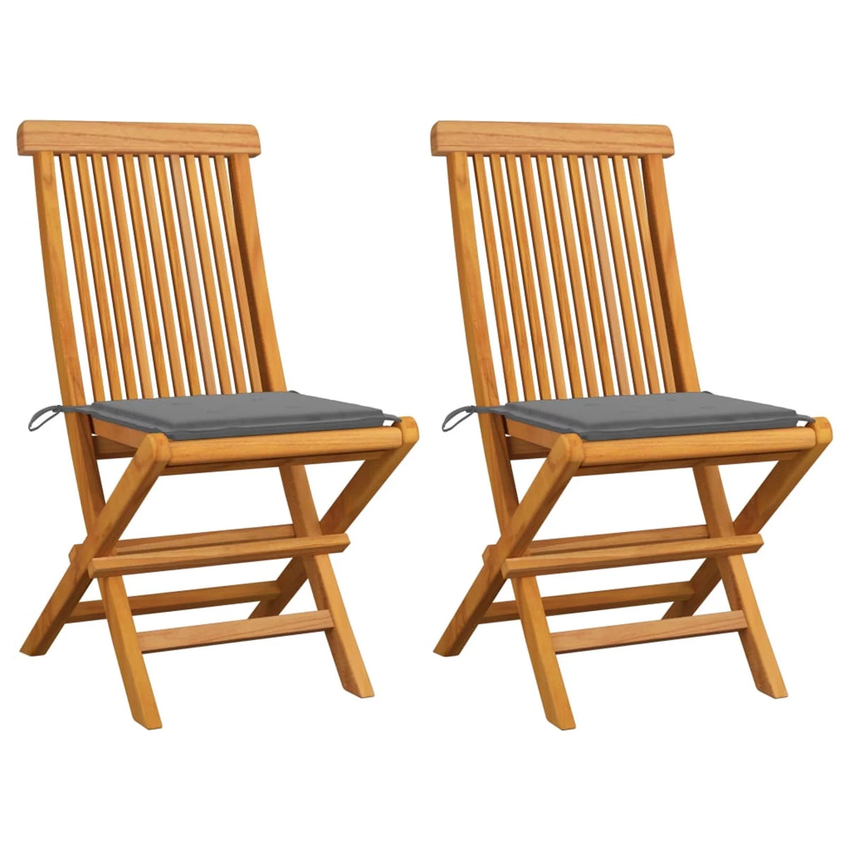 Set of 2 Gray Cushion Teak Wood Foldable Outdoor Dining Chair H73889