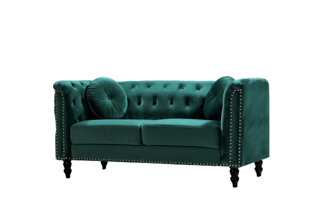 Green Velvet Rolled Arm Loveseat Y5905