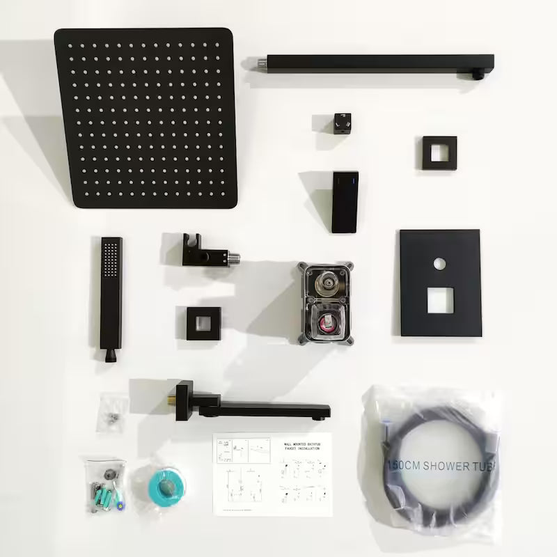 3-Spray Hand Shower Tub and Shower Faucet with 12 in. Rain Shower Head in Matte Black A574159