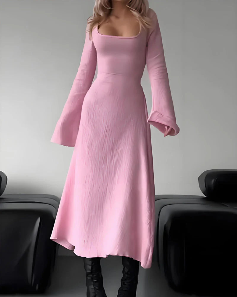 Lace-Up Square Neck A-Line Dress V15268