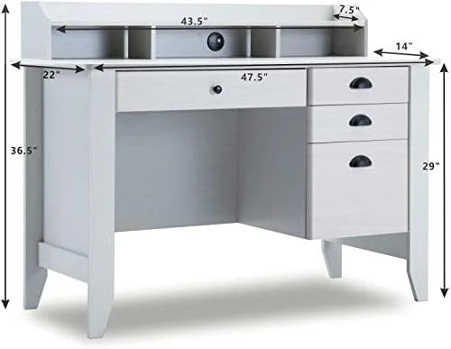 White Desk with Drawers and Hutch Y3491