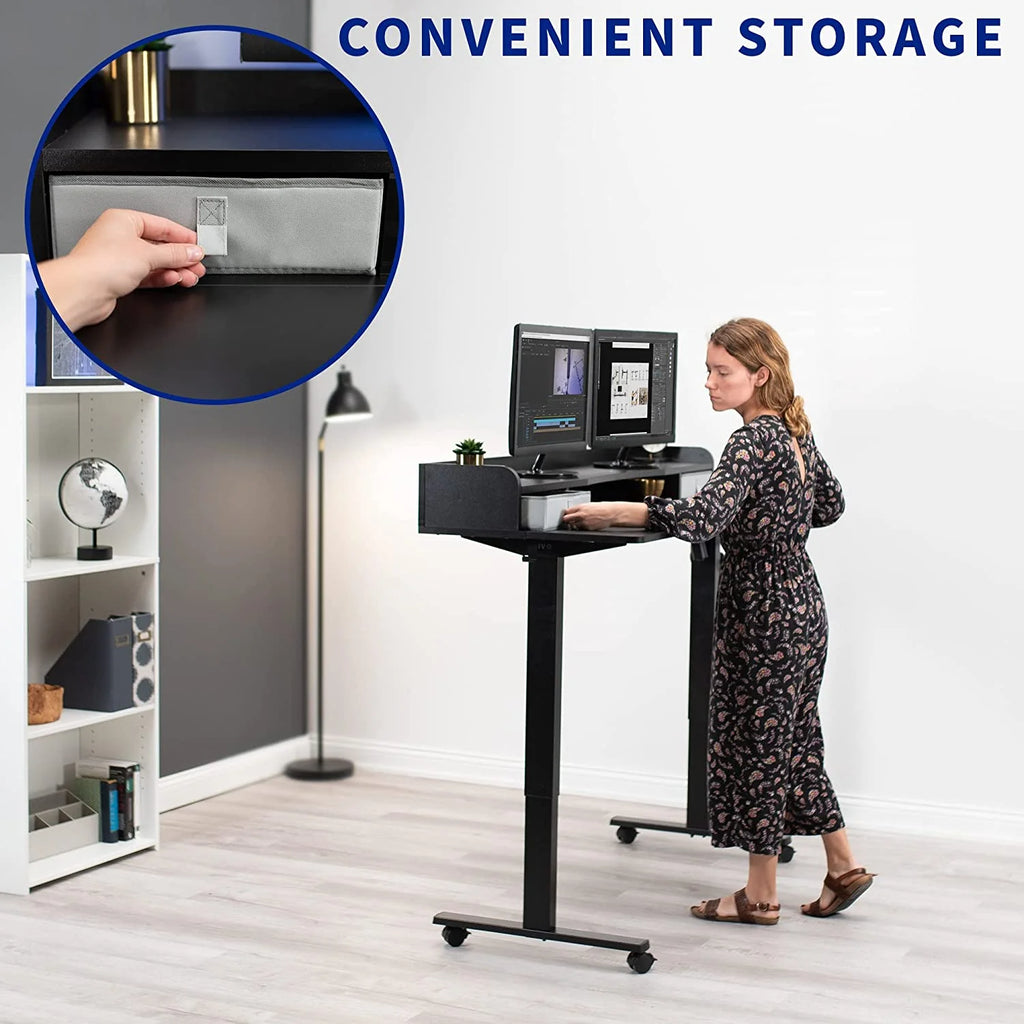 2-Tier Height Adjustable 60 X 24 Inch Stand Up Desk with Storage Drawers K898