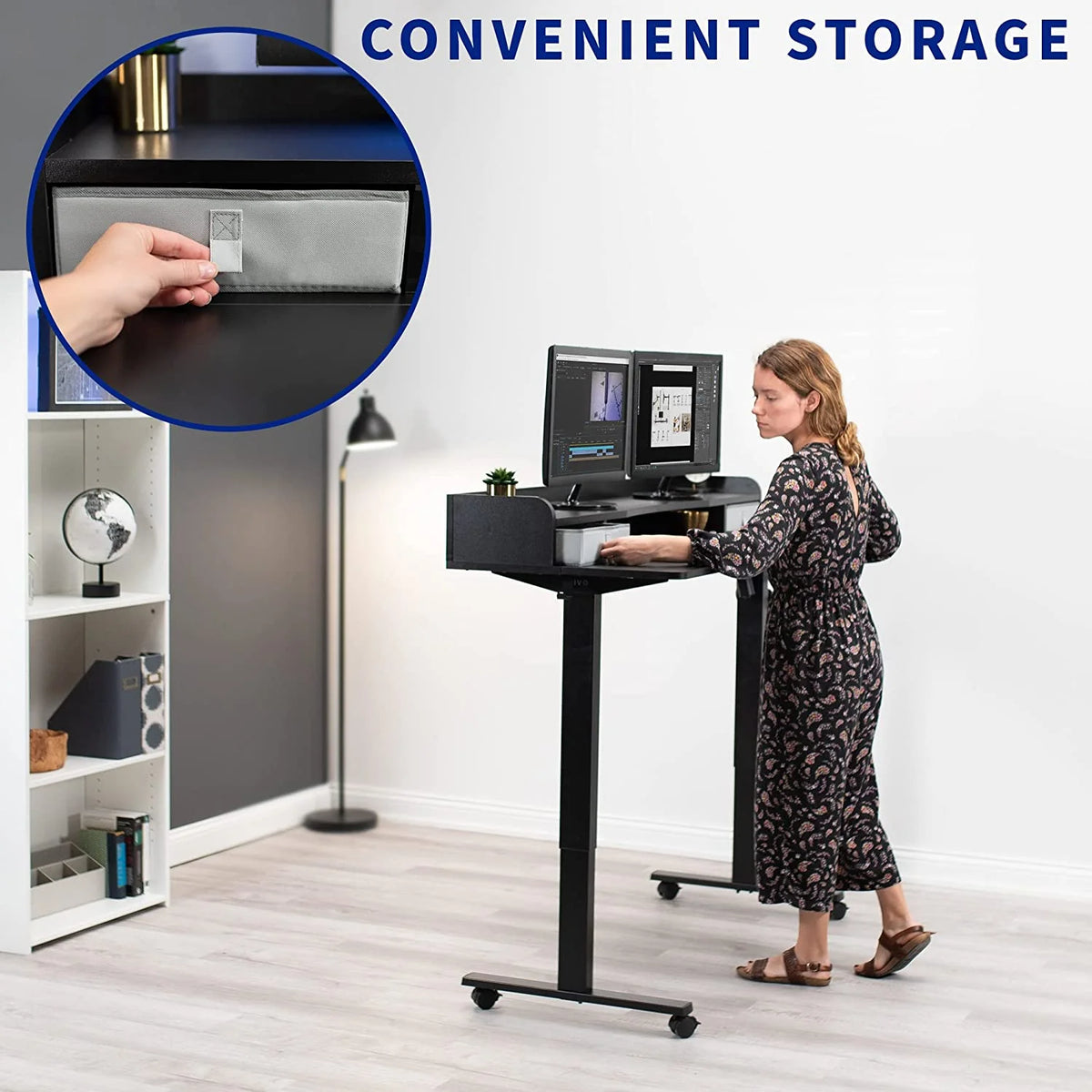 2-Tier Height Adjustable 60 X 24 Inch Stand Up Desk with Storage Drawers K898