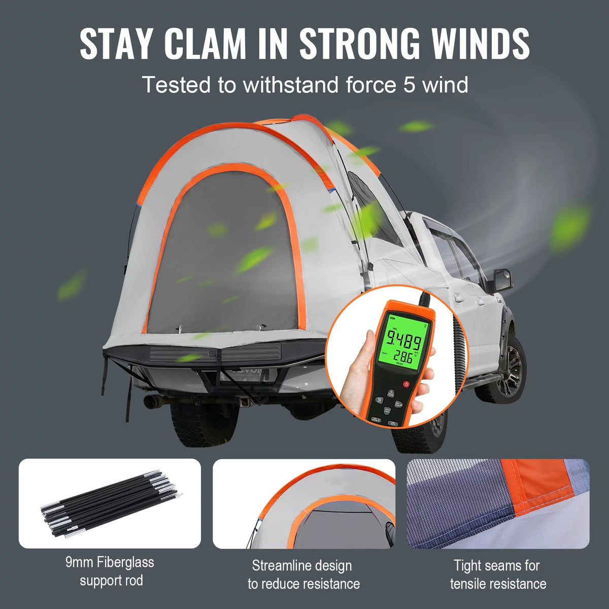 Waterproof Pickup Truck Bed Tent with Rainfly Carry Bag I4343