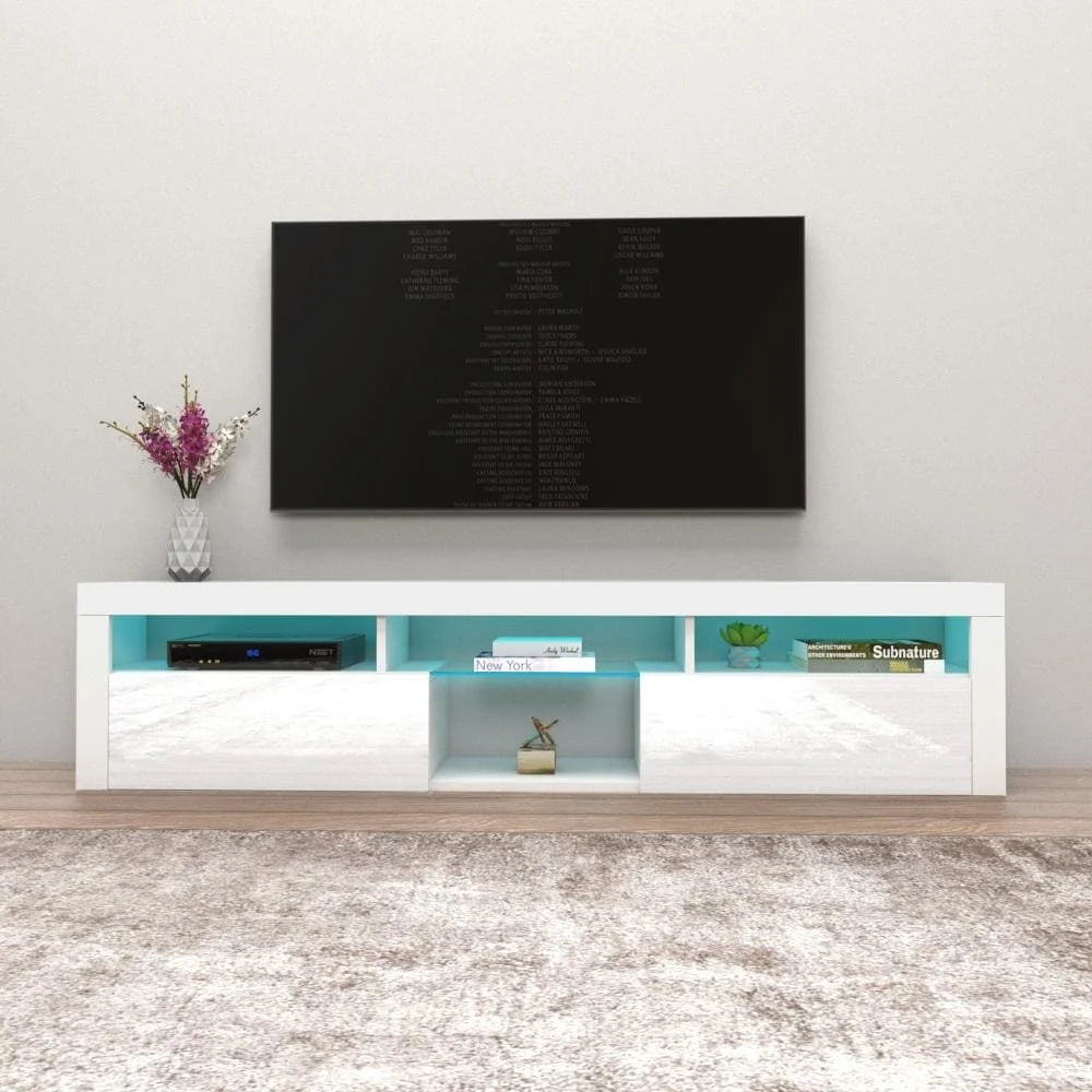 White Wall Mounted Floating TV Stand with LEDs J74719