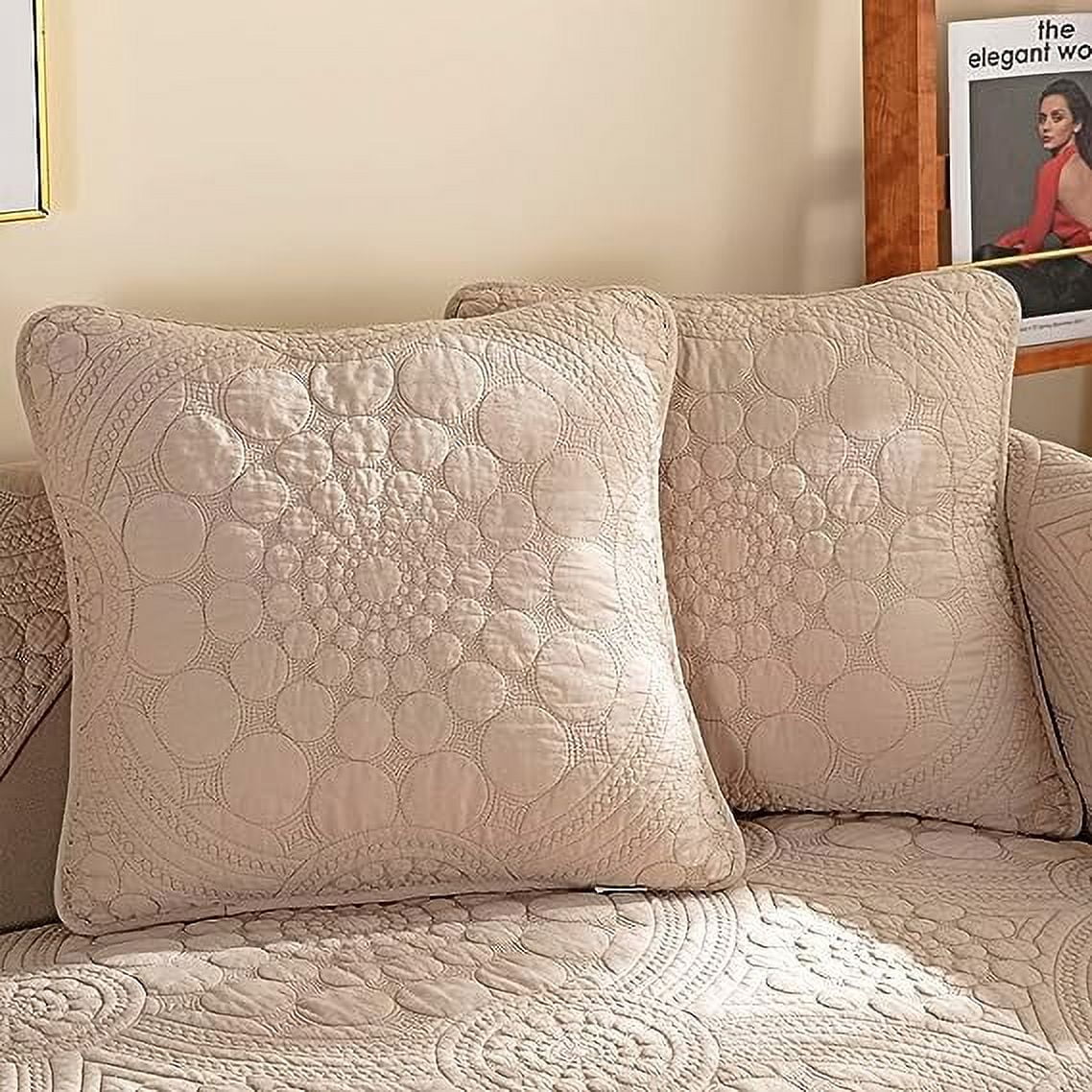 Set of 2 Boho Circle Embroidery Cotton Quilted Throw Pillow Covers S23628