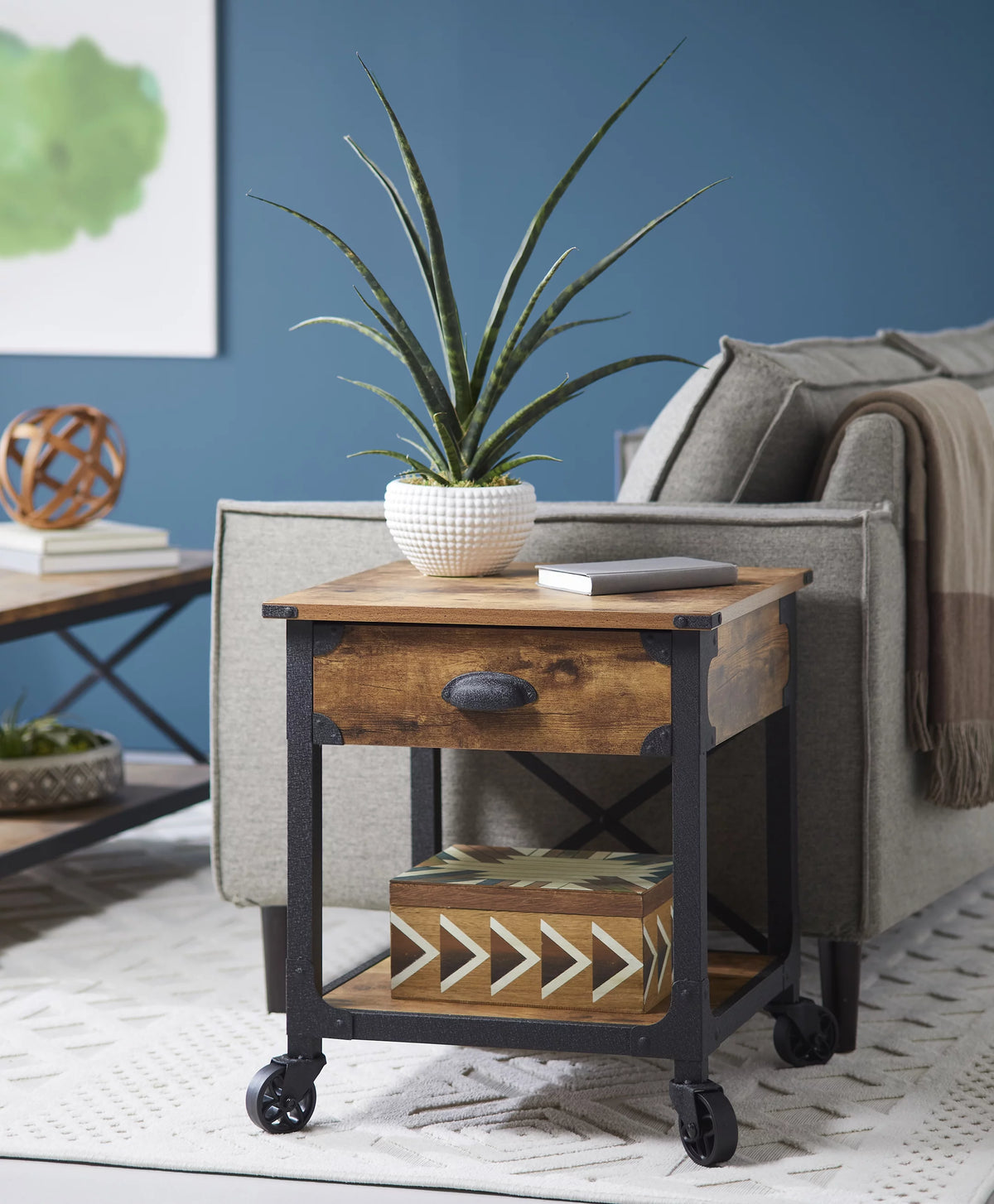 Rustic Country End Table Weathered Pine Finish W852428