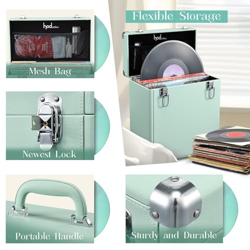 Vinyl Record Storage Box with Lock 12-inch Water Resistant Collapsible Storage Crate with Lid Y678