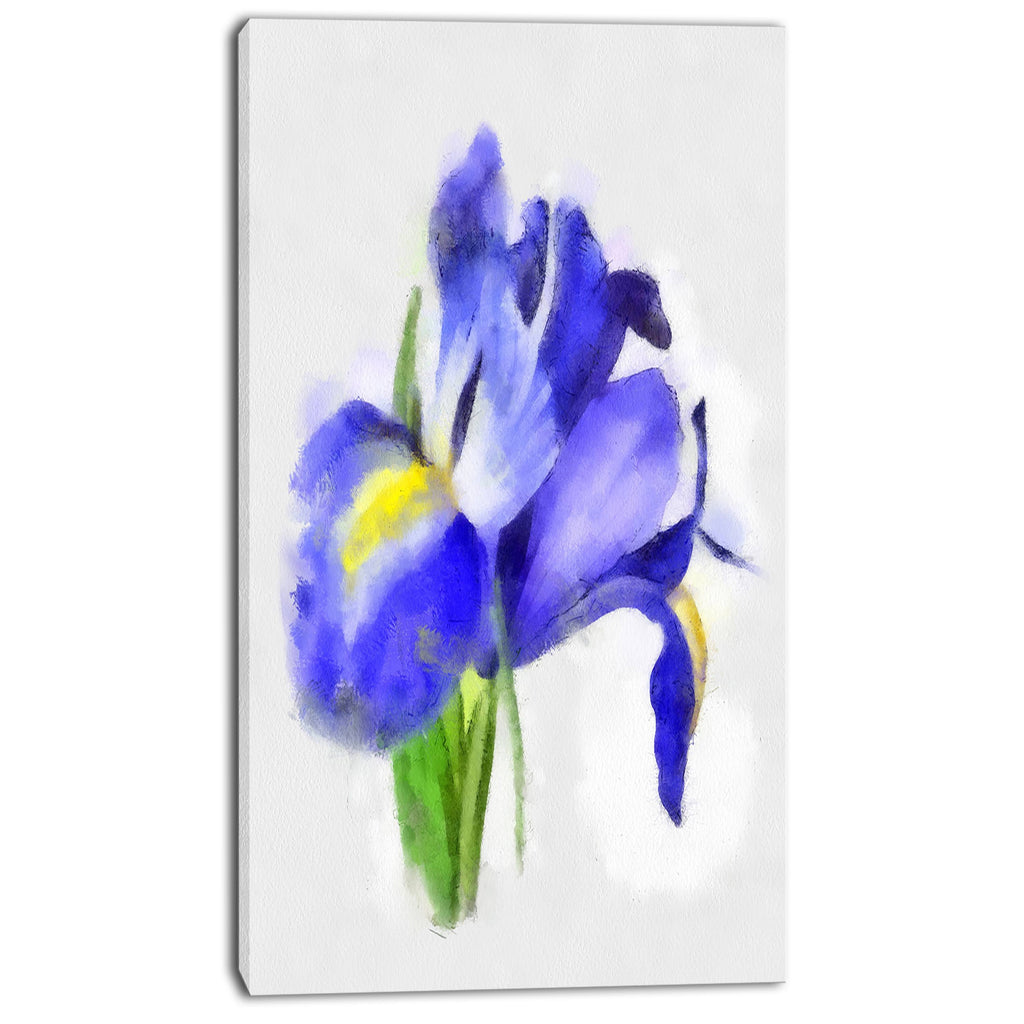 Blue Iris Illustration Watercolor Painting Print on Wrapped Canvas L4741