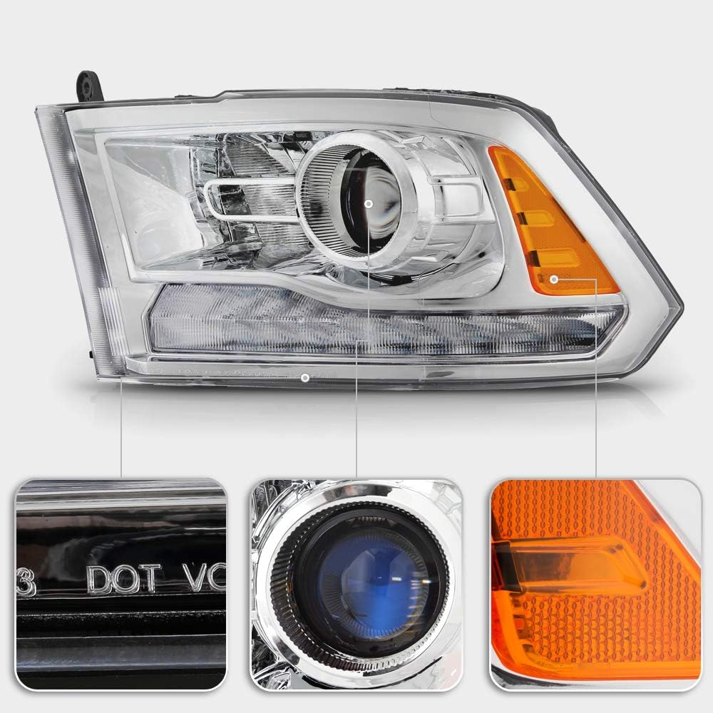 2013-2018 Ram 1500 2500 3500 Chrome LED Projector Headlights Pair Z26175