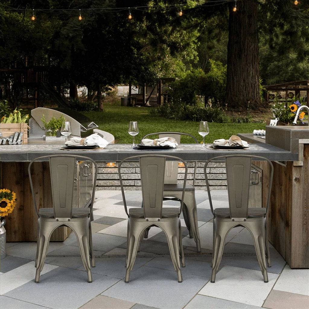 Metal Dining Chairs with Wooden Seat Set of 4 Z183