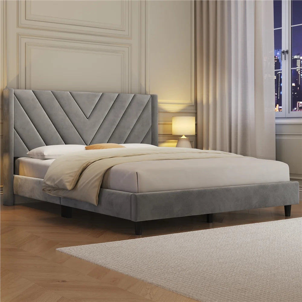 Queen Upholstered Platform Bed Light Gray I90848