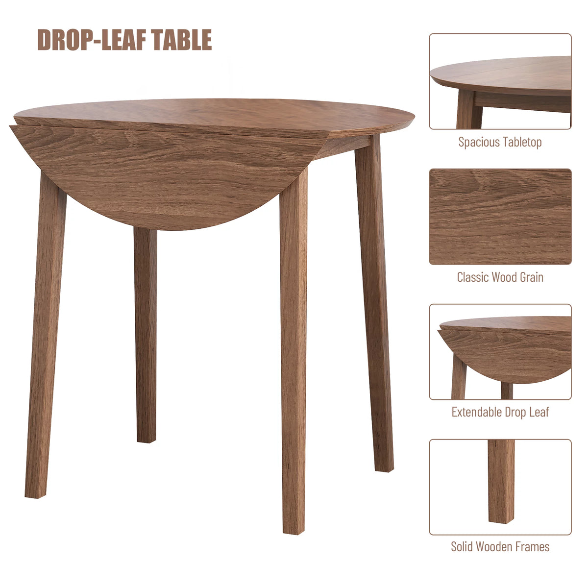 Round Drop-Leaf Table with 2 Upholstered Chairs R16324