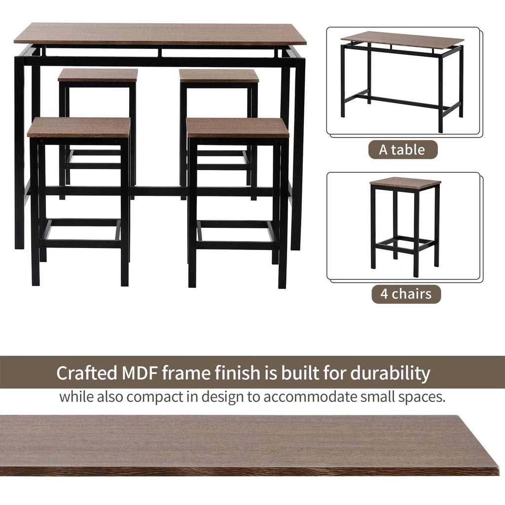 5-Piece Dark Brown Bar Table and Chairs Set Q247536