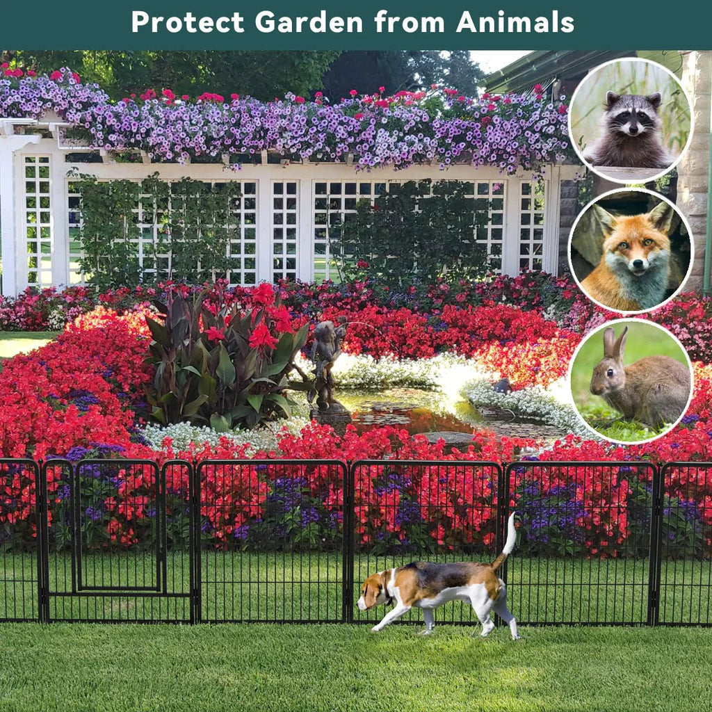 8 Panel Black Metal Garden Fence with Gate U7223