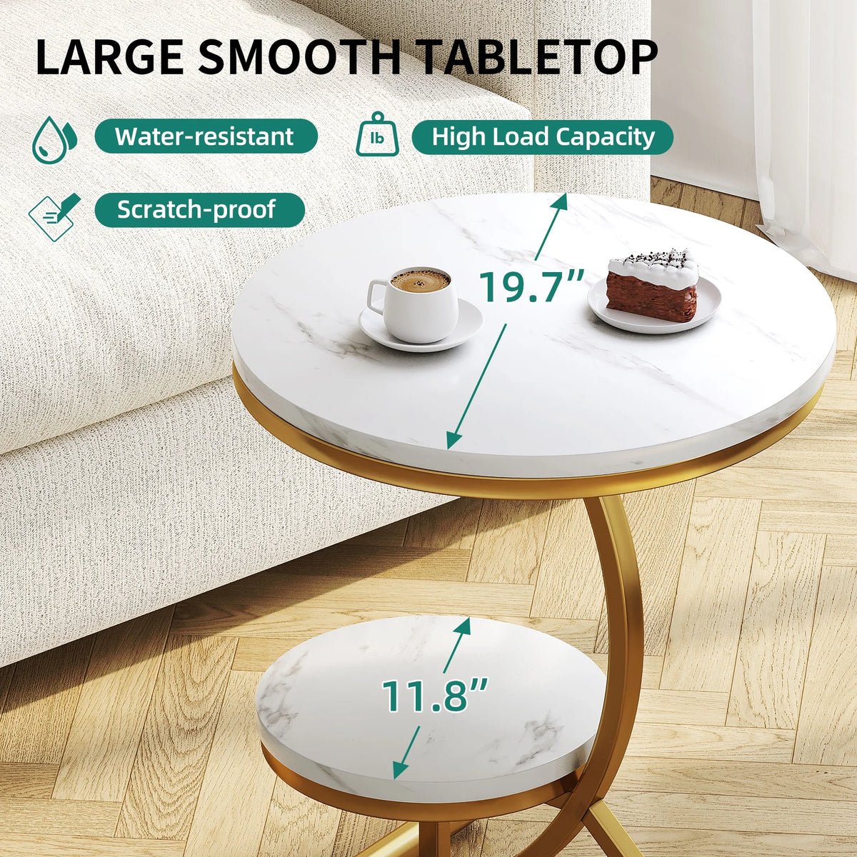 Round Faux Marble End Table with Storage Shelf O490985