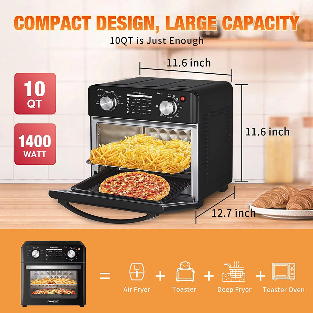 10 Quart Black Air Fryer Toaster Oven Q51495