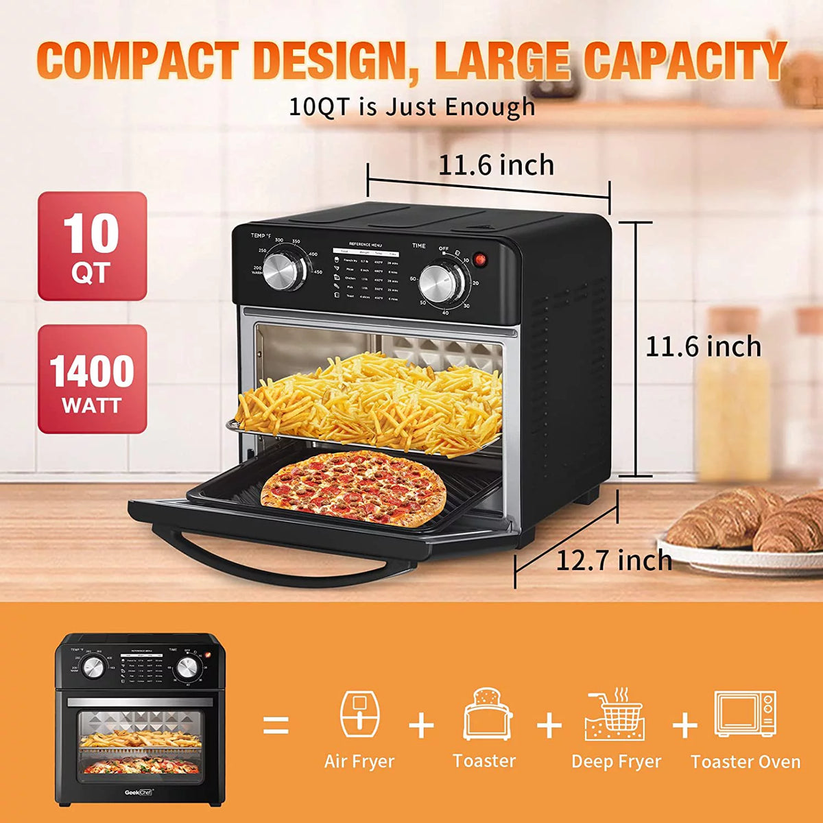 10 Quart Black Air Fryer Toaster Oven Q51495