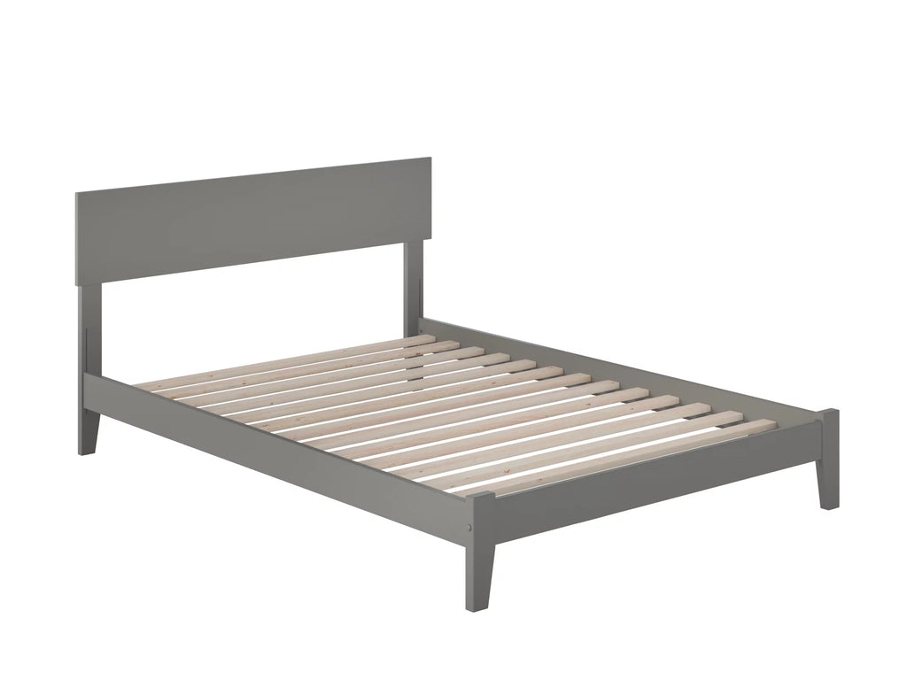 Grey Full Low Profile Wood Platform Bed Frame with Panel Headboard Y19941