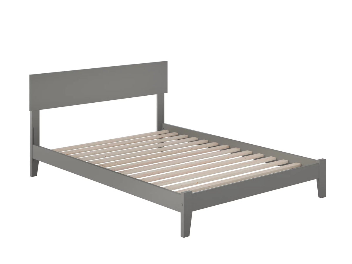 Grey Full Low Profile Wood Platform Bed Frame with Panel Headboard Y19941