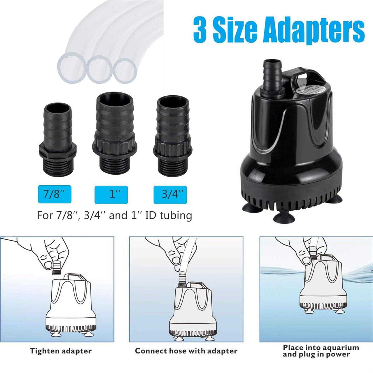 660 Gph Quick Water Change Submersible Aquarium Pump with 2 Adaptors P778