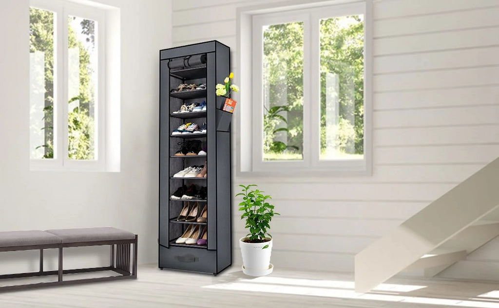 10 Tier Grey Shoe Rack with Storage Box E999