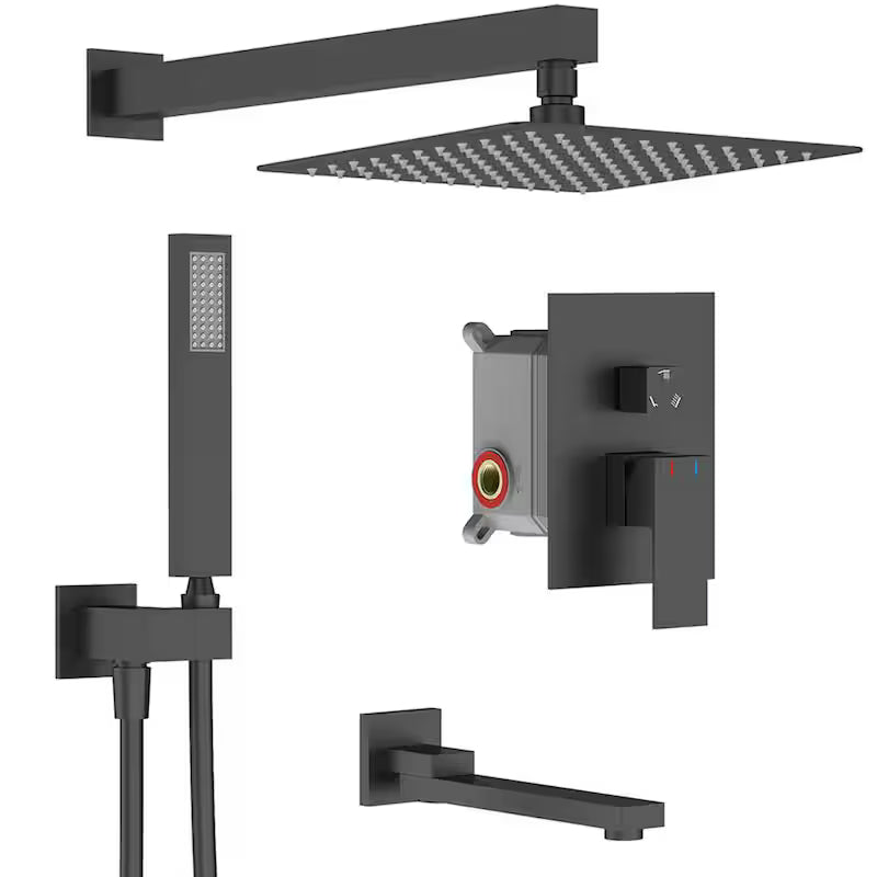 3-Spray Hand Shower Tub and Shower Faucet with 12 in. Rain Shower Head in Matte Black A574159