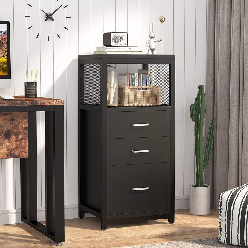 3 Drawer Letter Size File Cabinet with Wire Storage Shelves S213762