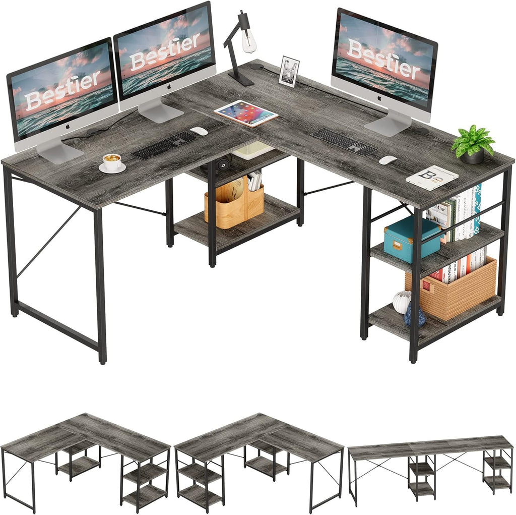 L Shaped Desk with Shelves 95.2 Inch Reversible Corner Computer Desk C219493
