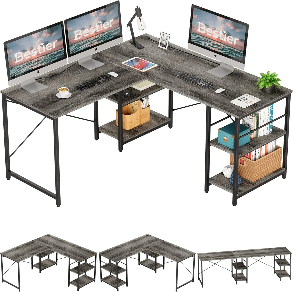 L Shaped Desk with Shelves 95.2 Inch Reversible Corner Computer Desk C219493