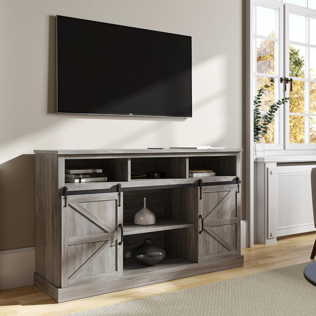 52 Inch TV Stand with Sliding Barn Door and Storage Cabinets U52690