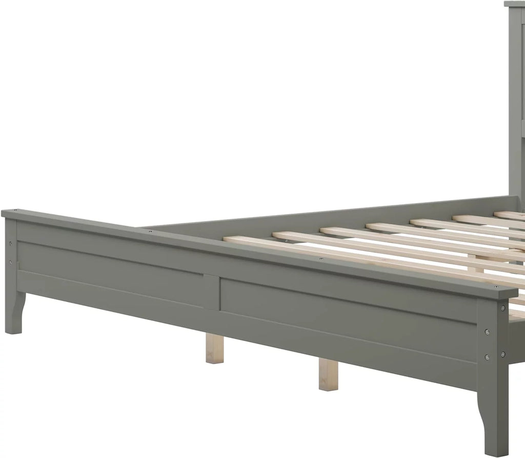 Gray Solid Wood Platform Bed Frame with Headboard F94418