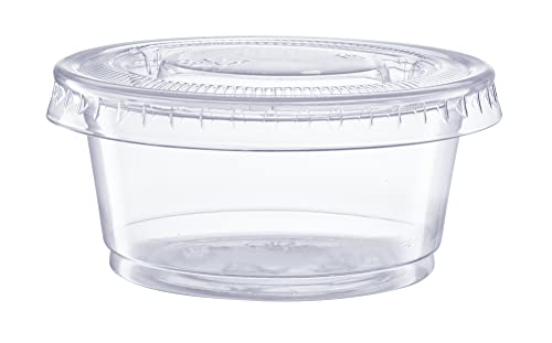 2 oz 100 Count Clear Disposable Plastic Portion Cups with Lids W45492