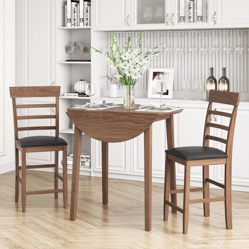 Round Drop-Leaf Table with 2 Upholstered Chairs R16324