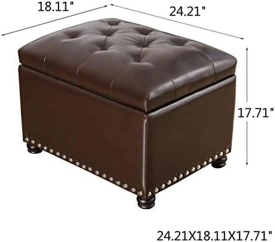 Rectangular PU Leather Tufted Ottoman Bench with Lift Off Lid T285974