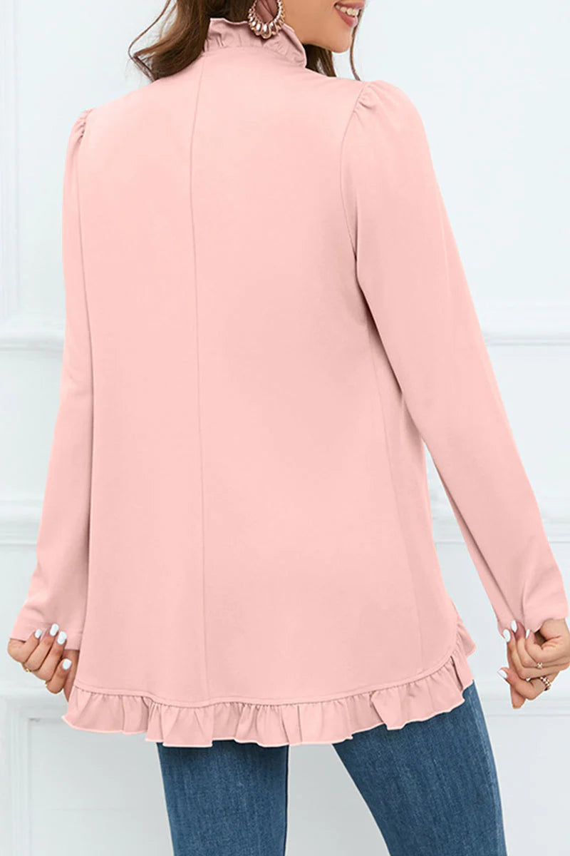 Solid Buckle Flounce Lotus Leaf Collar Outerwear H8598