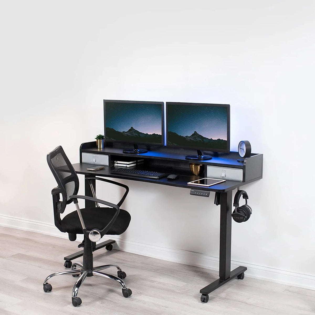 2-Tier Height Adjustable 60 X 24 Inch Stand Up Desk with Storage Drawers K898
