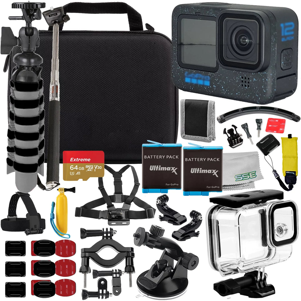 GoPro Hero 12 Bundle with 64GB Memory Card, 2x Batteries, Underwater Housing P6083