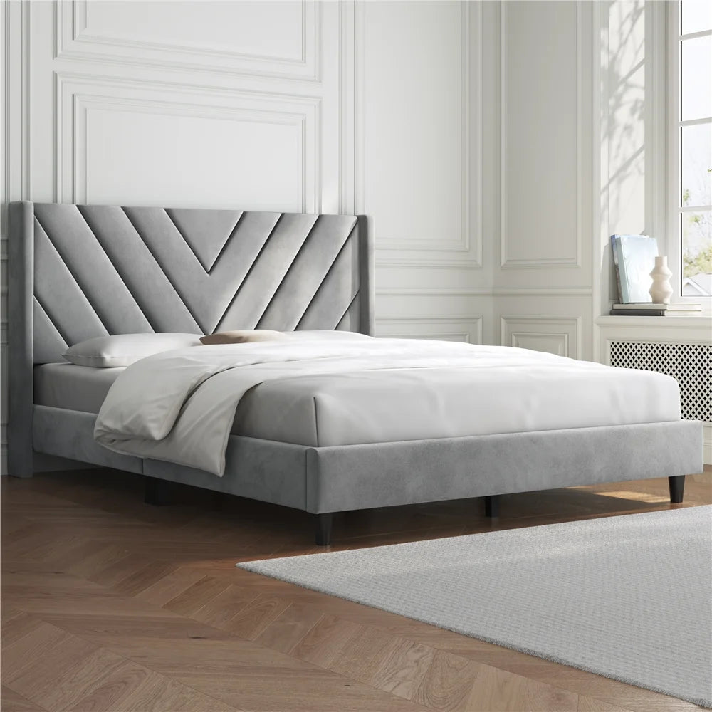 Queen Upholstered Platform Bed Light Gray I90848