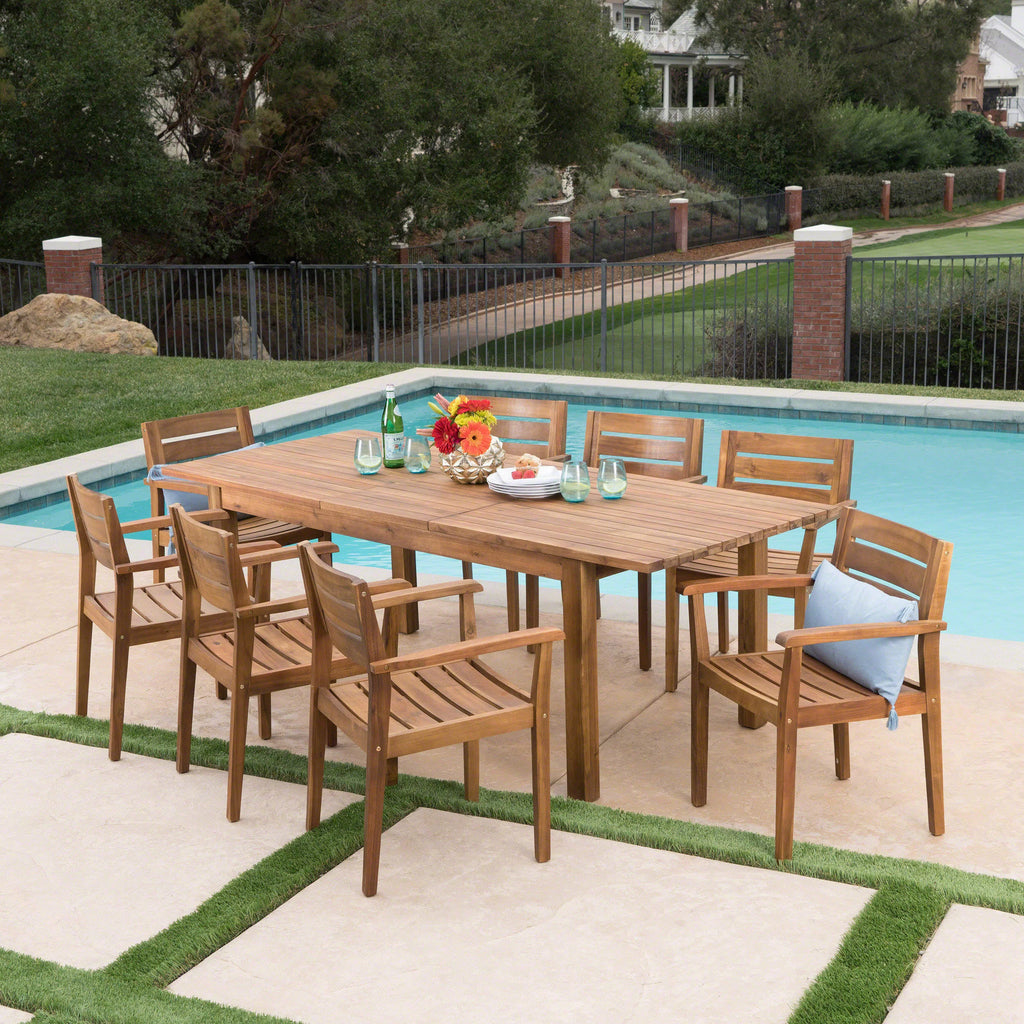 Acacia Wood 9 Piece Expandable Dining Set P6143