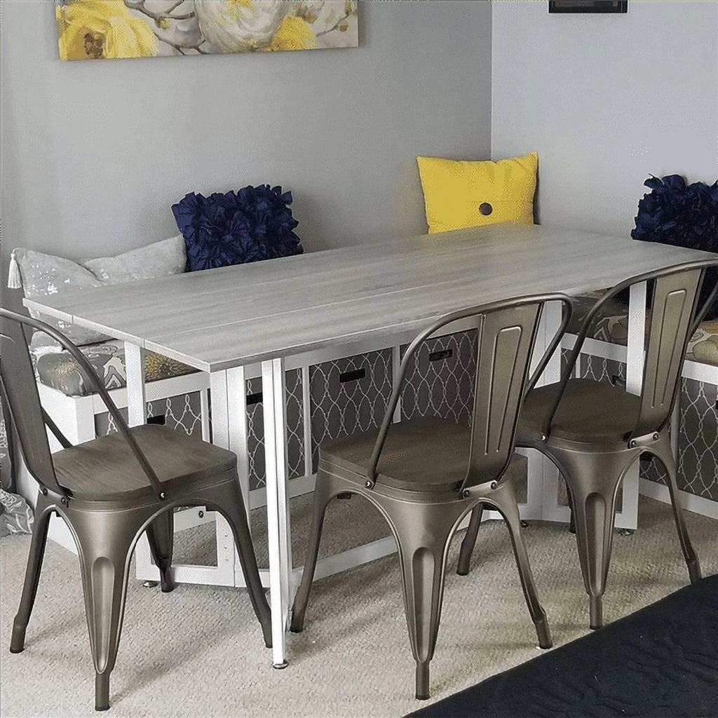 Metal Dining Chairs with Wooden Seat Set of 4 Z183