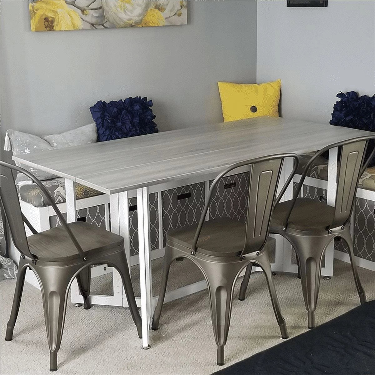 Metal Dining Chairs with Wooden Seat Set of 4 Z183
