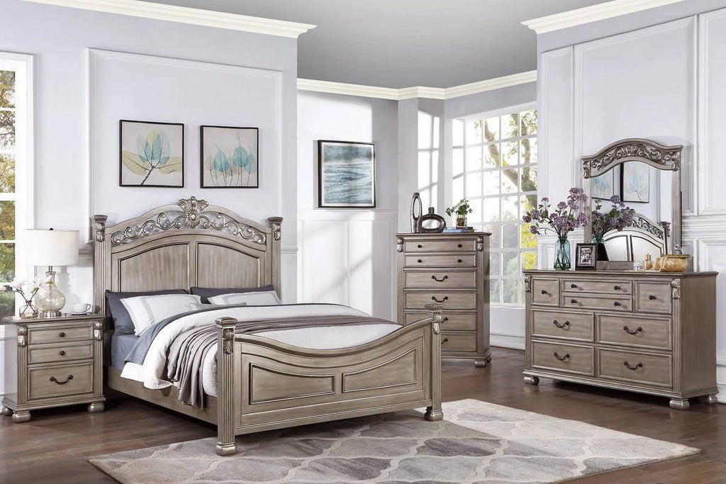Eastern King Bed 2x Nightstands Grey Wood 3pc Set K3807