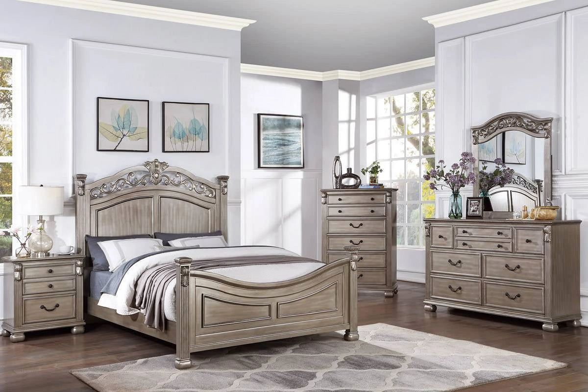 Eastern King Bed 2x Nightstands Grey Wood 3pc Set K3807